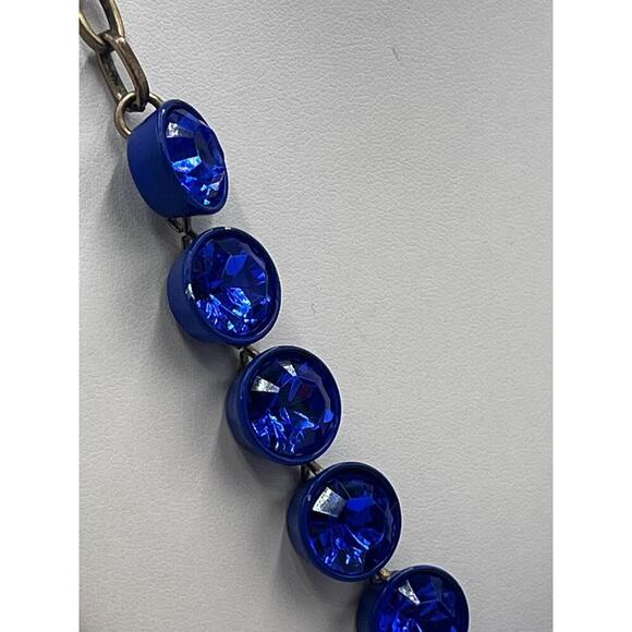 J. Crew Bright Blue Brûlée Faceted Bezel Set Collar Rhinestone Necklace - Picture 6 of 16